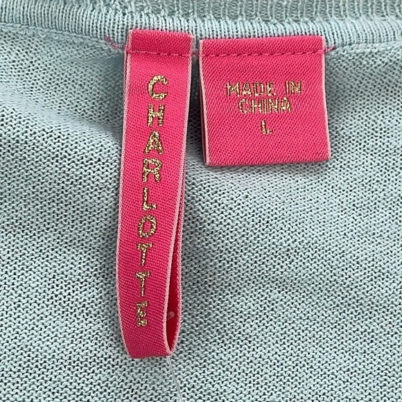 NWT Charlotte Tarantola Lightweight Cotton Cardigan Sweater Sequin Palm Tree L - Picture 9 of 11